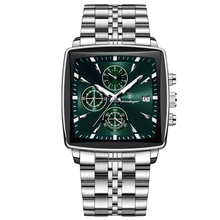Men’s Square Dial Quartz Watch – Chain Strap with Luminous Display