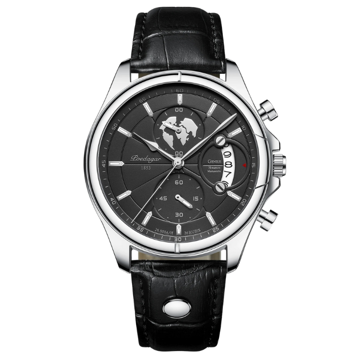 Men’s Round Chronograph Watch – Leather Strap with Luminous Calendar