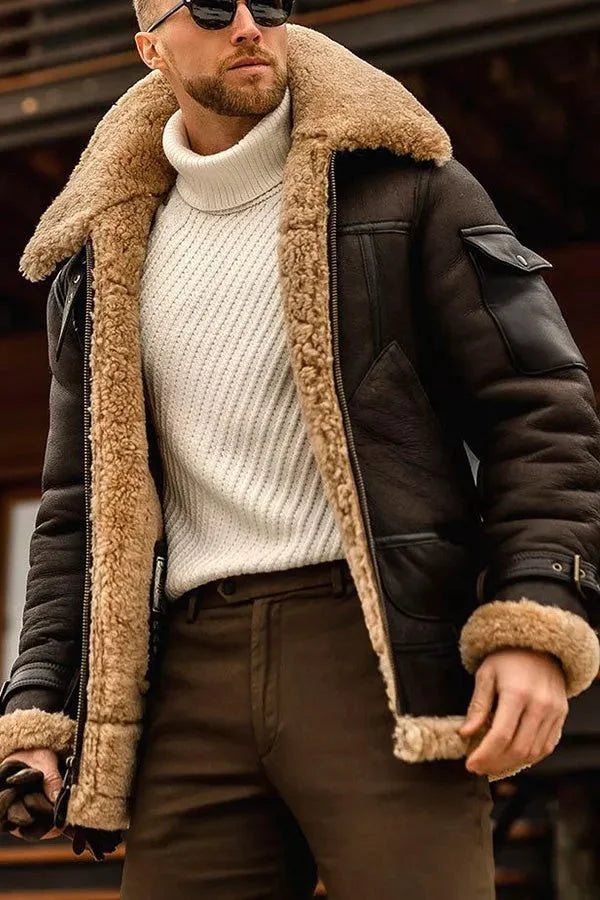 Men's Fleece Lined Leather Jacket - Warm, Stylish Outerwear for Cold Weather - Perfect for Casual and Smart Looks