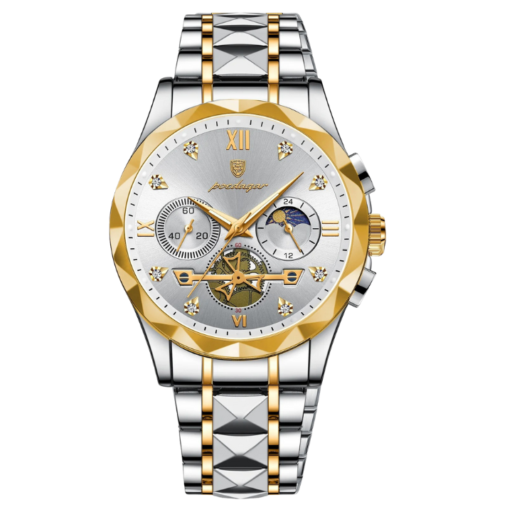 Men’s Luxury Chronograph Quartz Watch – Diamond-Cut with Gold-Plated Accents