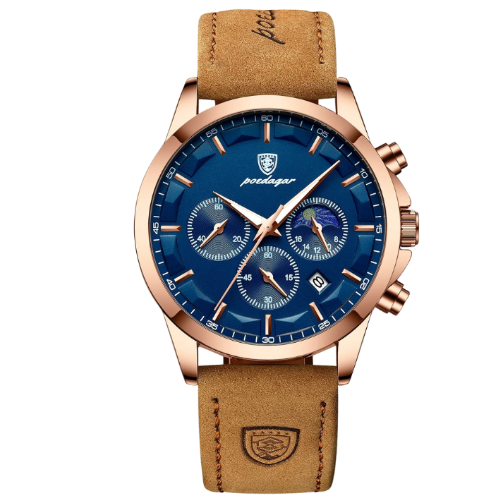 Men’s Luxury Chronograph Quartz Watch – Leather Strap with Luminous Hands
