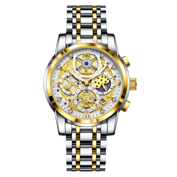 Men’s Round Chronograph Watch – Stainless Steel Strap with Luminous Display