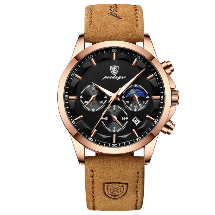 Men’s Luxury Chronograph Quartz Watch – Leather Strap with Luminous Hands