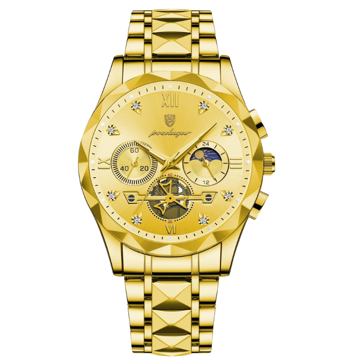 Men’s Luxury Chronograph Quartz Watch – Diamond-Cut with Gold-Plated Accents
