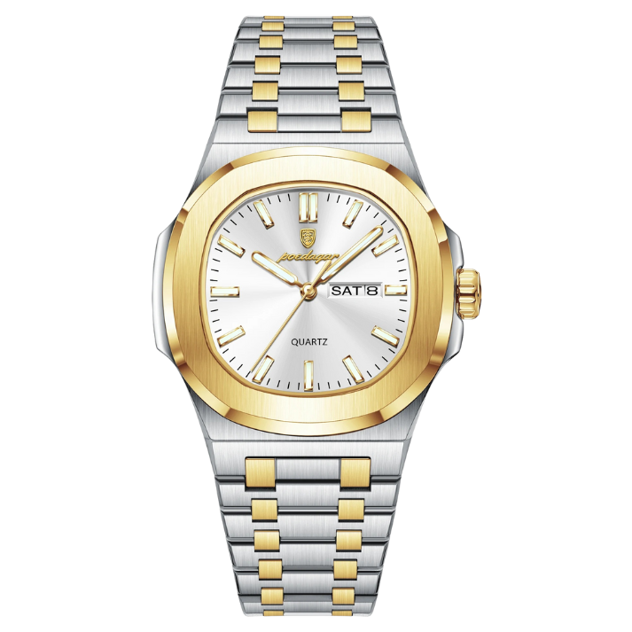 Men’s Two-Tone Quartz Watch – Day-Date Calendar & Elegant Business Style