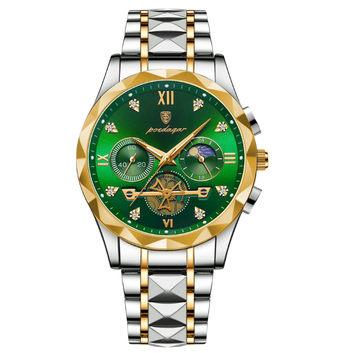 Men’s Luxury Chronograph Quartz Watch – Diamond-Cut with Gold-Plated Accents