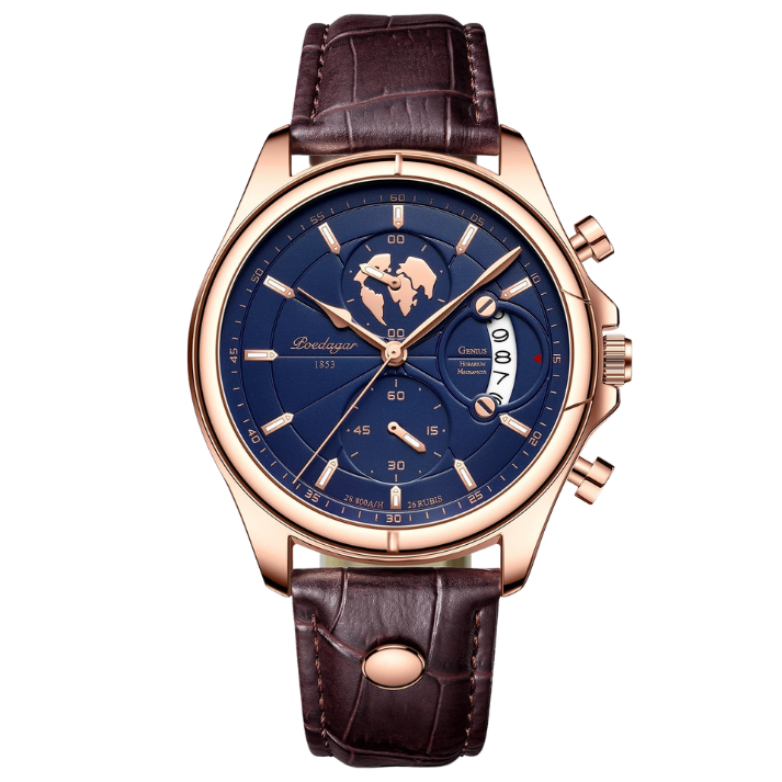 Men’s Round Chronograph Watch – Leather Strap with Luminous Calendar