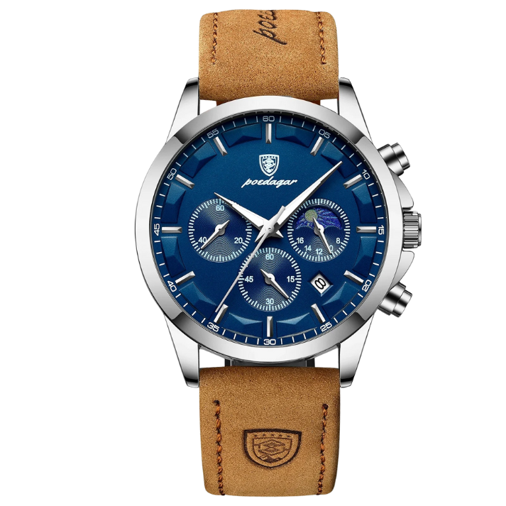 Men’s Luxury Chronograph Quartz Watch – Leather Strap with Luminous Hands