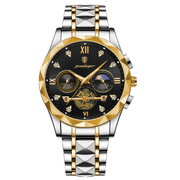 Men’s Luxury Chronograph Quartz Watch – Diamond-Cut with Gold-Plated Accents