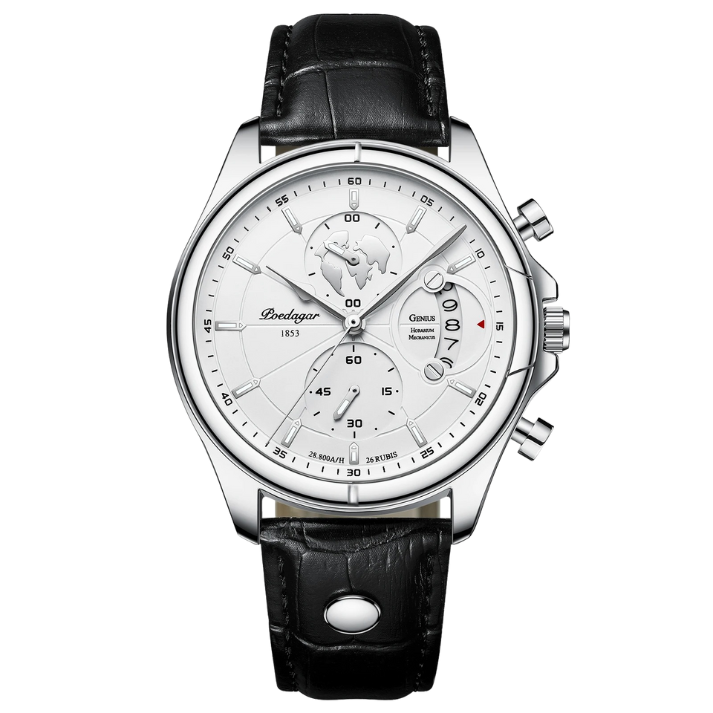 Men’s Round Chronograph Watch – Leather Strap with Luminous Calendar