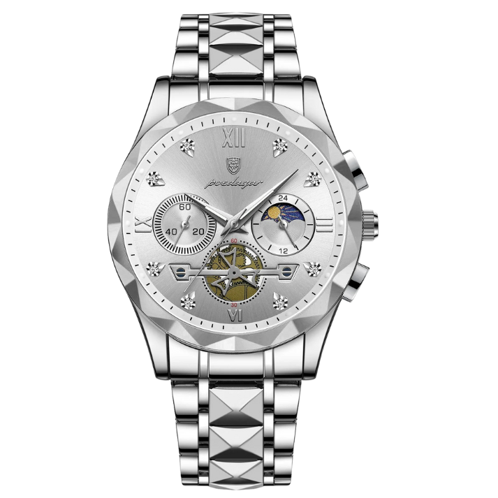 Men’s Luxury Chronograph Quartz Watch – Diamond-Cut with Gold-Plated Accents