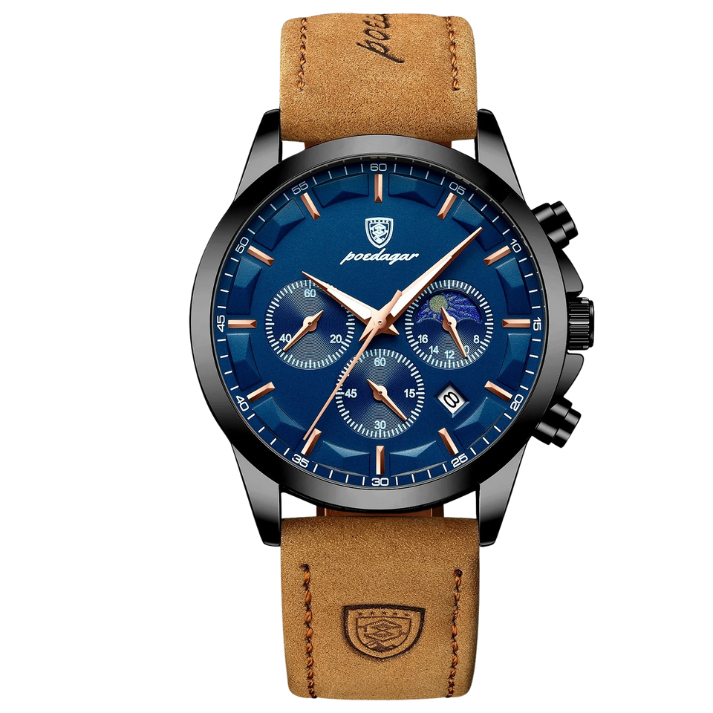Men’s Luxury Chronograph Quartz Watch – Leather Strap with Luminous Hands
