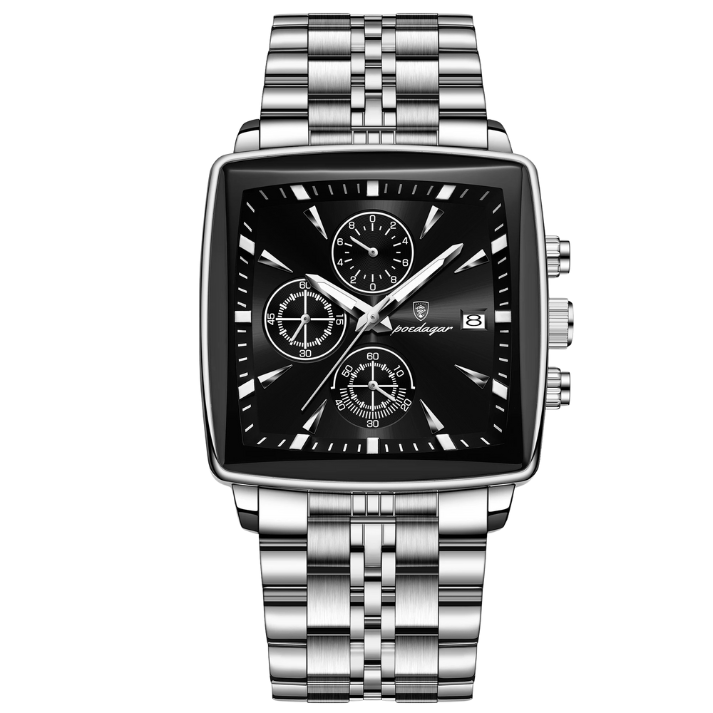 Men’s Square Dial Quartz Watch – Chain Strap with Luminous Display