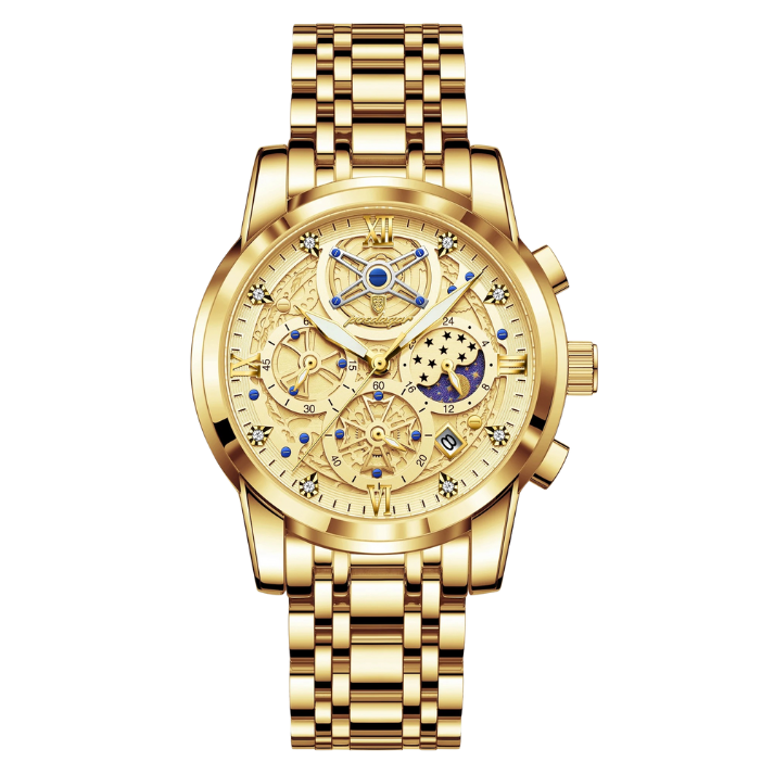 Men’s Round Chronograph Watch – Stainless Steel Strap with Luminous Display
