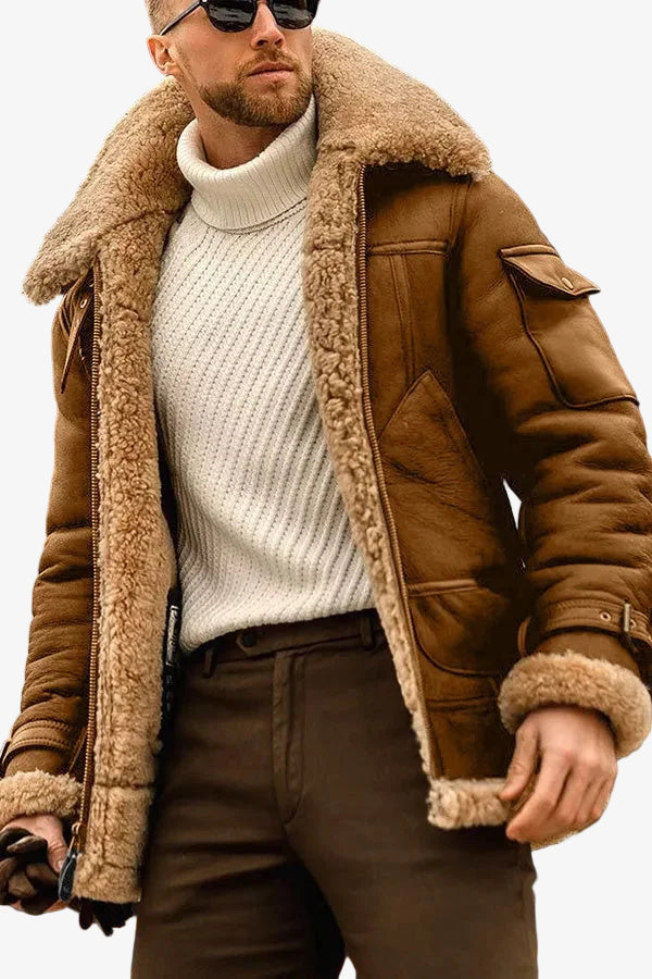 Men's Fleece Lined Leather Jacket - Warm, Stylish Outerwear for Cold Weather - Perfect for Casual and Smart Looks