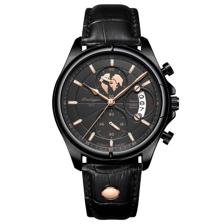 Men’s Round Chronograph Watch – Leather Strap with Luminous Calendar