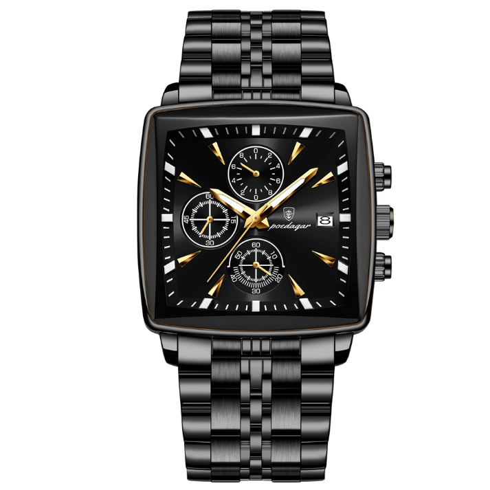 Men’s Square Dial Quartz Watch – Chain Strap with Luminous Display