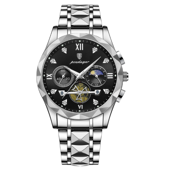 Men’s Luxury Chronograph Quartz Watch – Diamond-Cut with Gold-Plated Accents