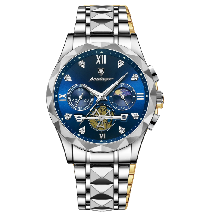 Men’s Luxury Chronograph Quartz Watch – Diamond-Cut with Gold-Plated Accents