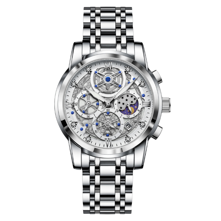 Men’s Round Chronograph Watch – Stainless Steel Strap with Luminous Display