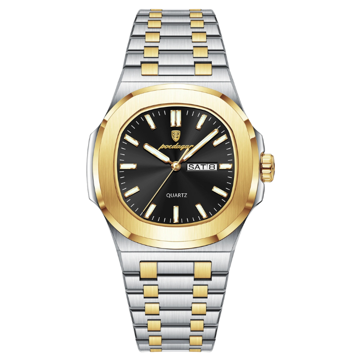 Men’s Two-Tone Quartz Watch – Day-Date Calendar & Elegant Business Style