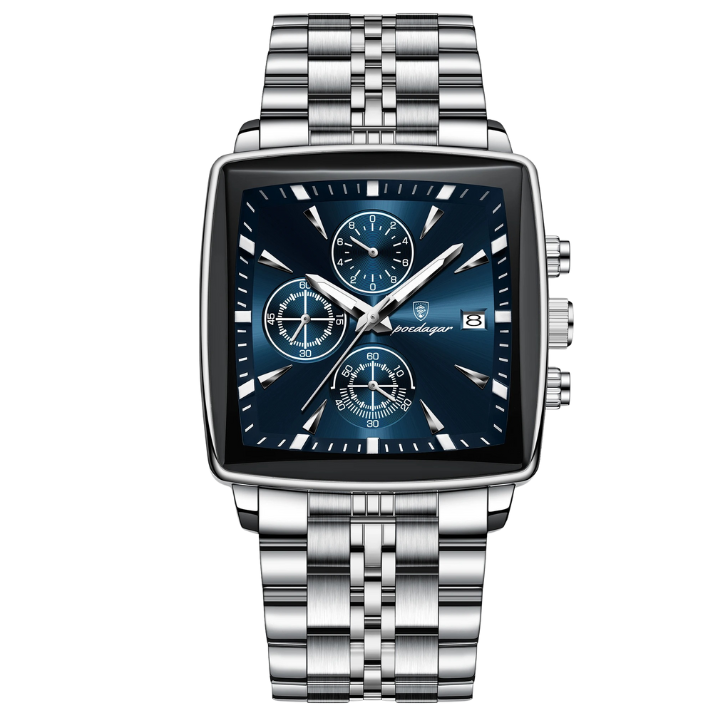 Men’s Square Dial Quartz Watch – Chain Strap with Luminous Display