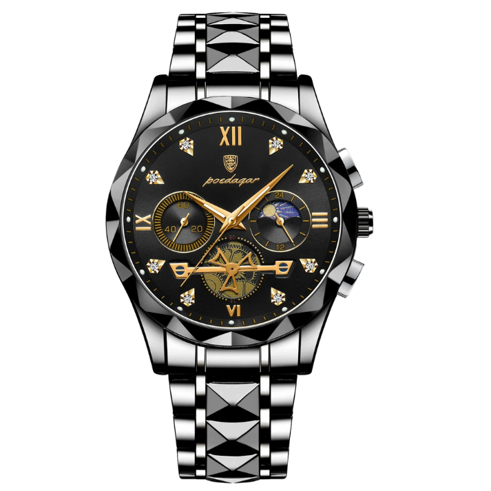 Men’s Luxury Chronograph Quartz Watch – Diamond-Cut with Gold-Plated Accents
