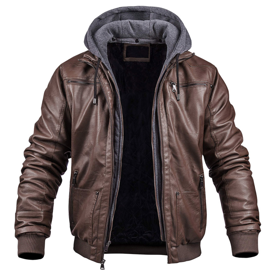 Stylish Men's Leather Bomber Jacket with Hood - Premium Quality, Trendy Design for Casual and Outdoor Wear