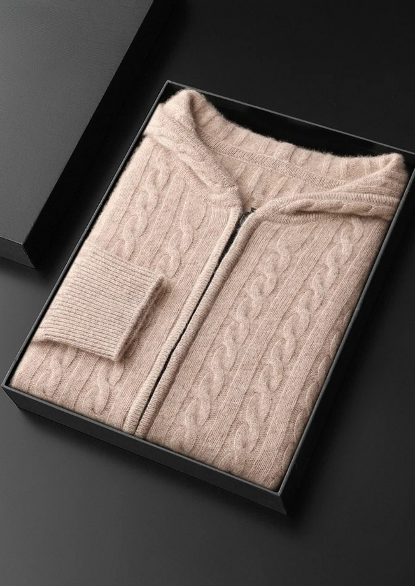 Cashmere Cable Knit Zipper Hoodie Beige 100% Cashmere 8