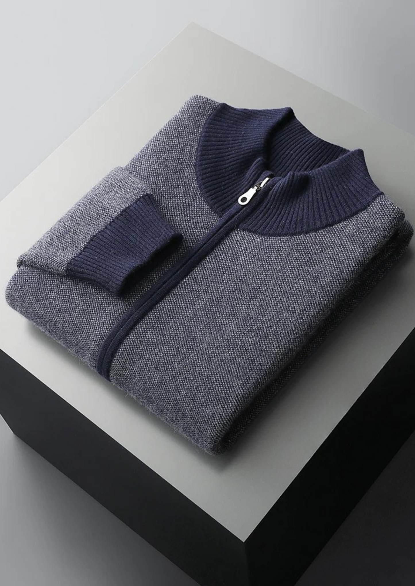 Cashmere Cardigan Black Jacquard Zip 1