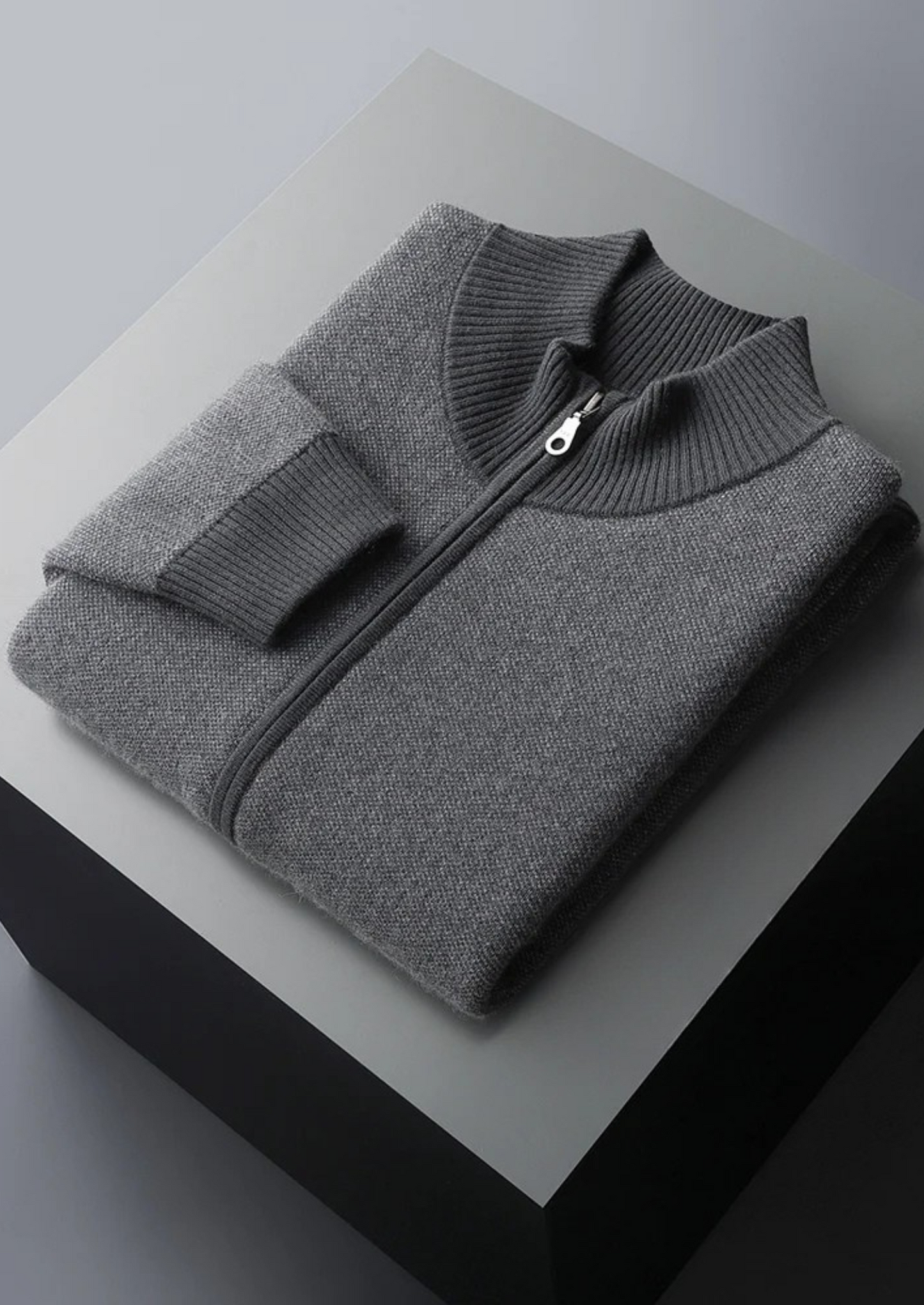 Cashmere Cardigan Black Jacquard Zip 4