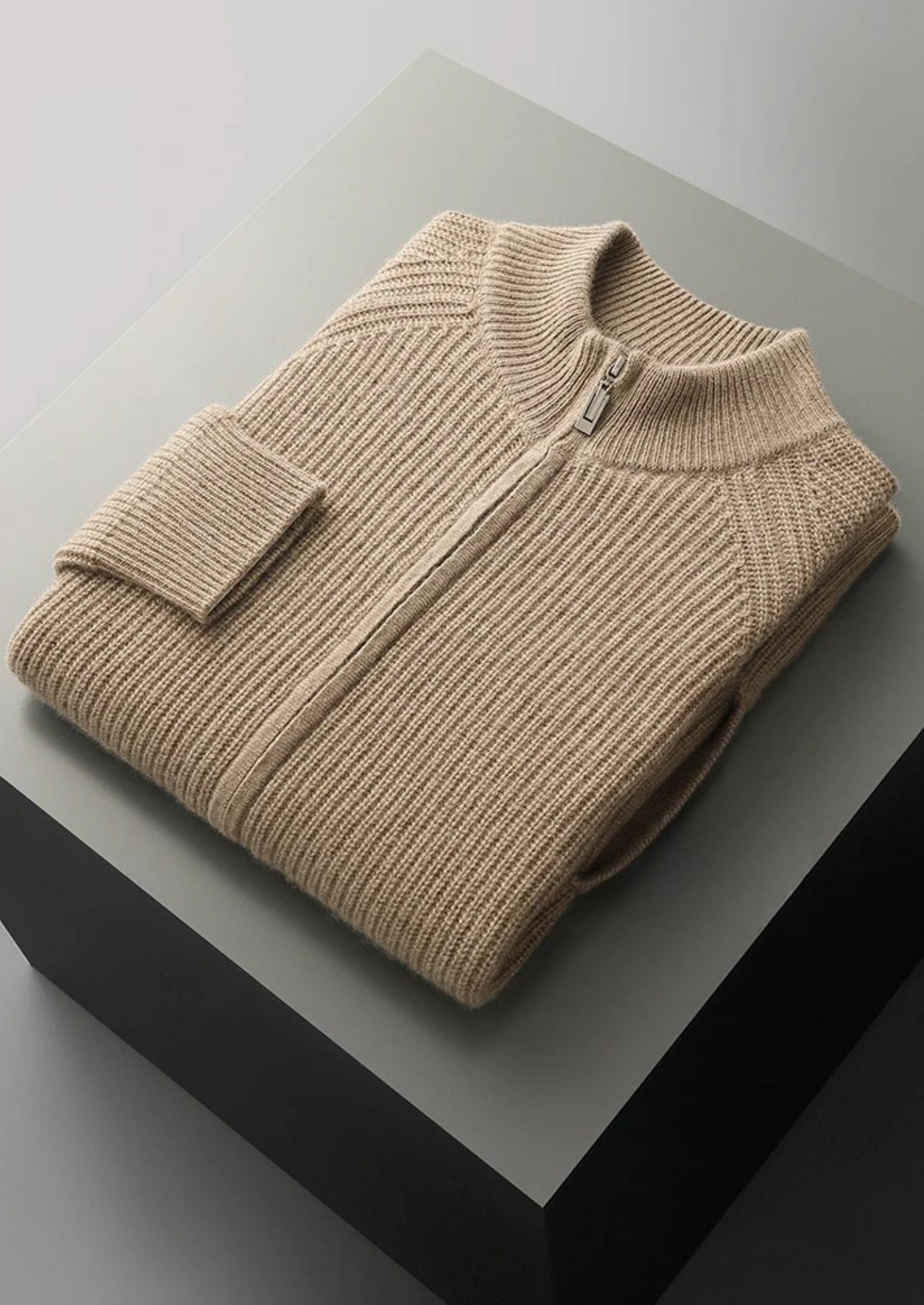 Cashmere Ribbed Cardigan Gray