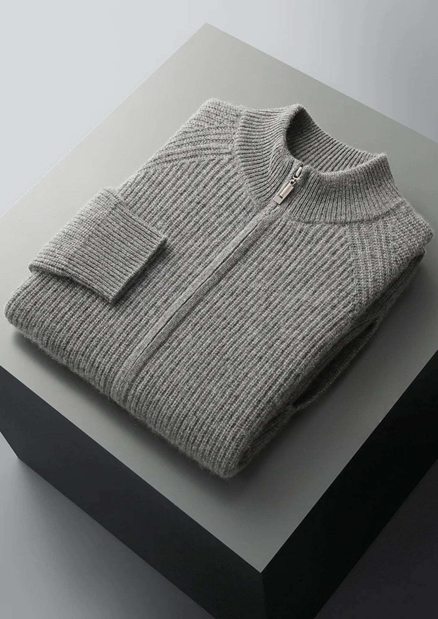 Cashmere Ribbed Cardigan Gray