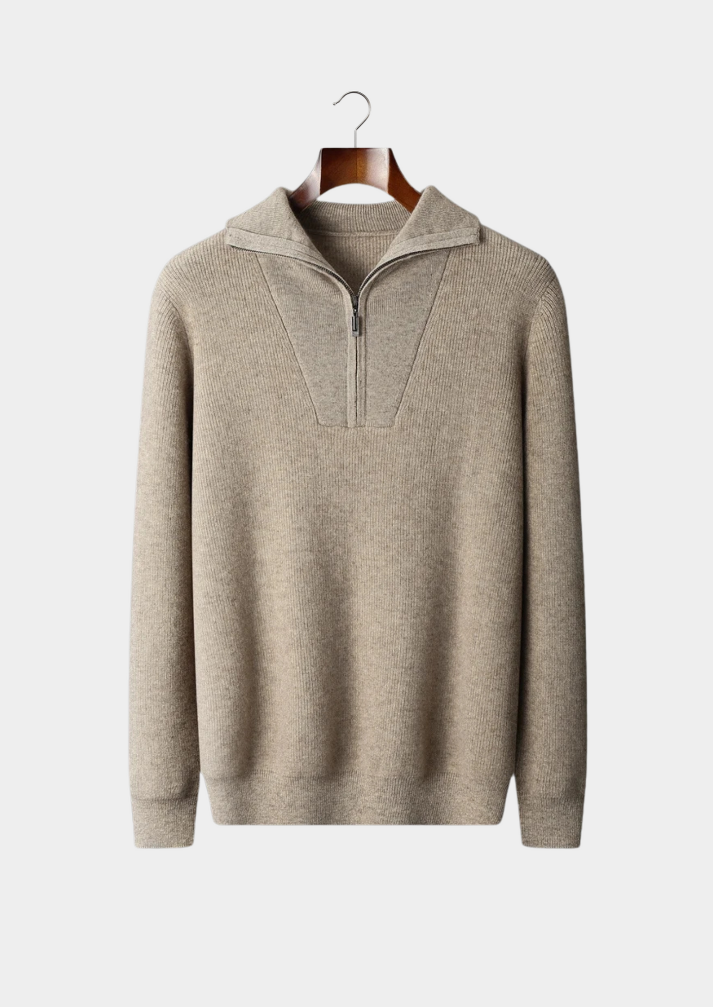 Cashmere Sweater Grey Ribbed Half-Zip 1