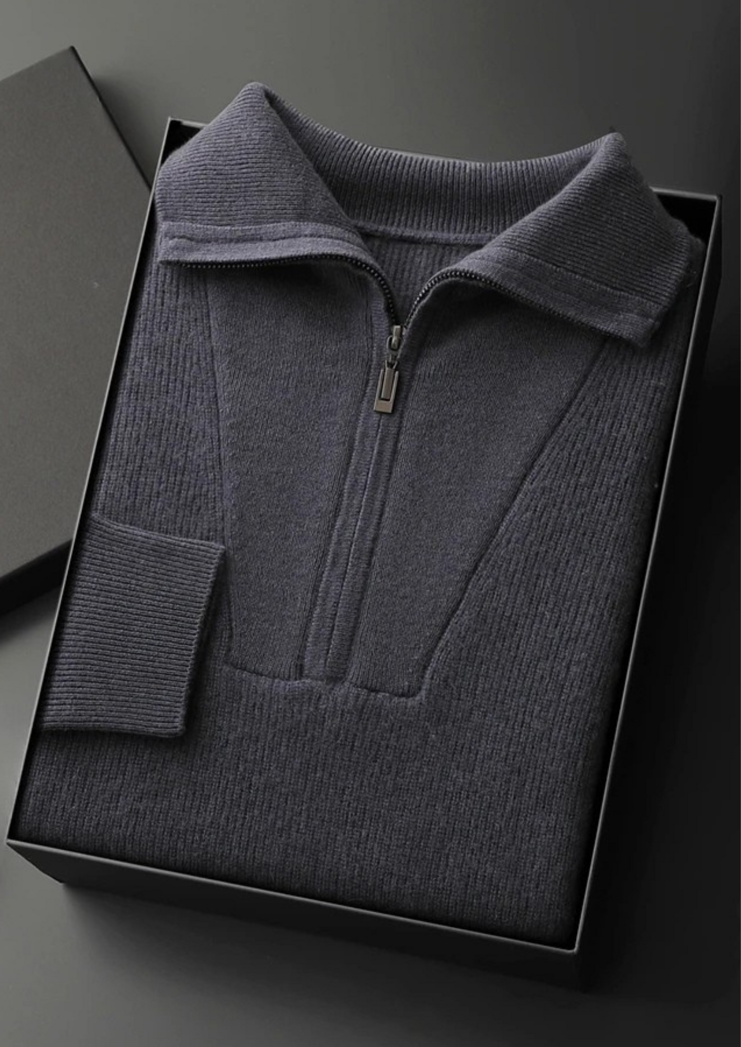 Cashmere Sweater Grey Ribbed Half-Zip 10