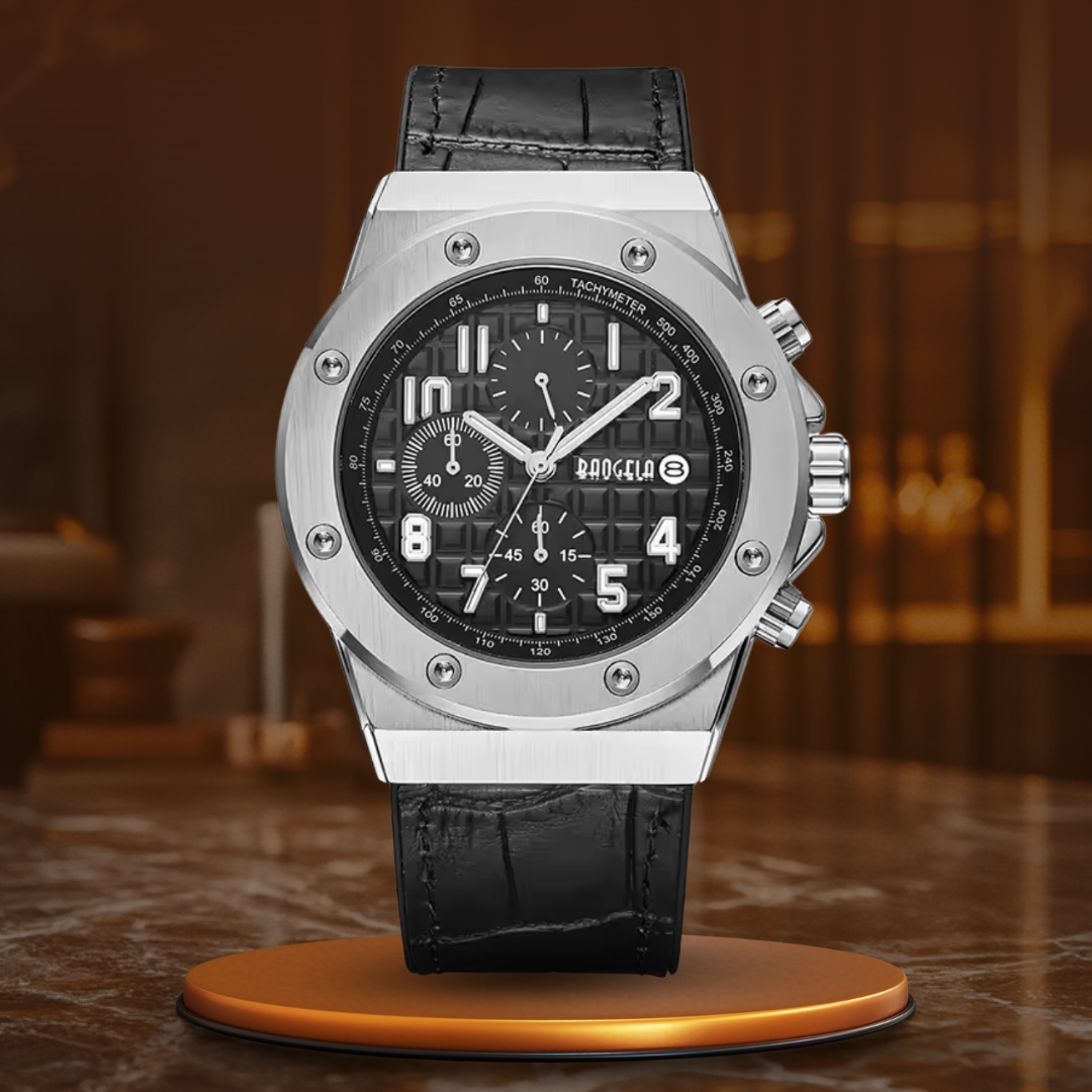 Casual Chronograph Watch with Vegan Leather Strap – Sporty and Durable