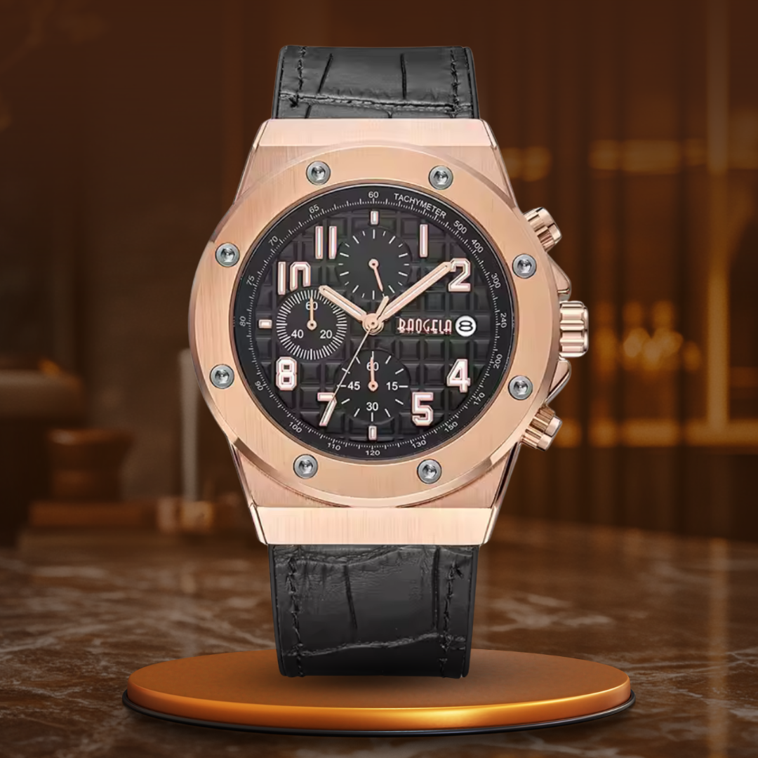 Casual Chronograph Watch with Vegan Leather Strap – Sporty and Durable