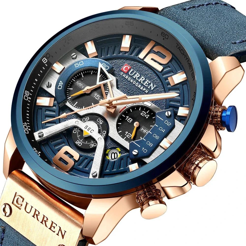 Casual Sports Watch for Men with Chronograph Function and Leather Strap – Rugged and Stylish Timepiece 2