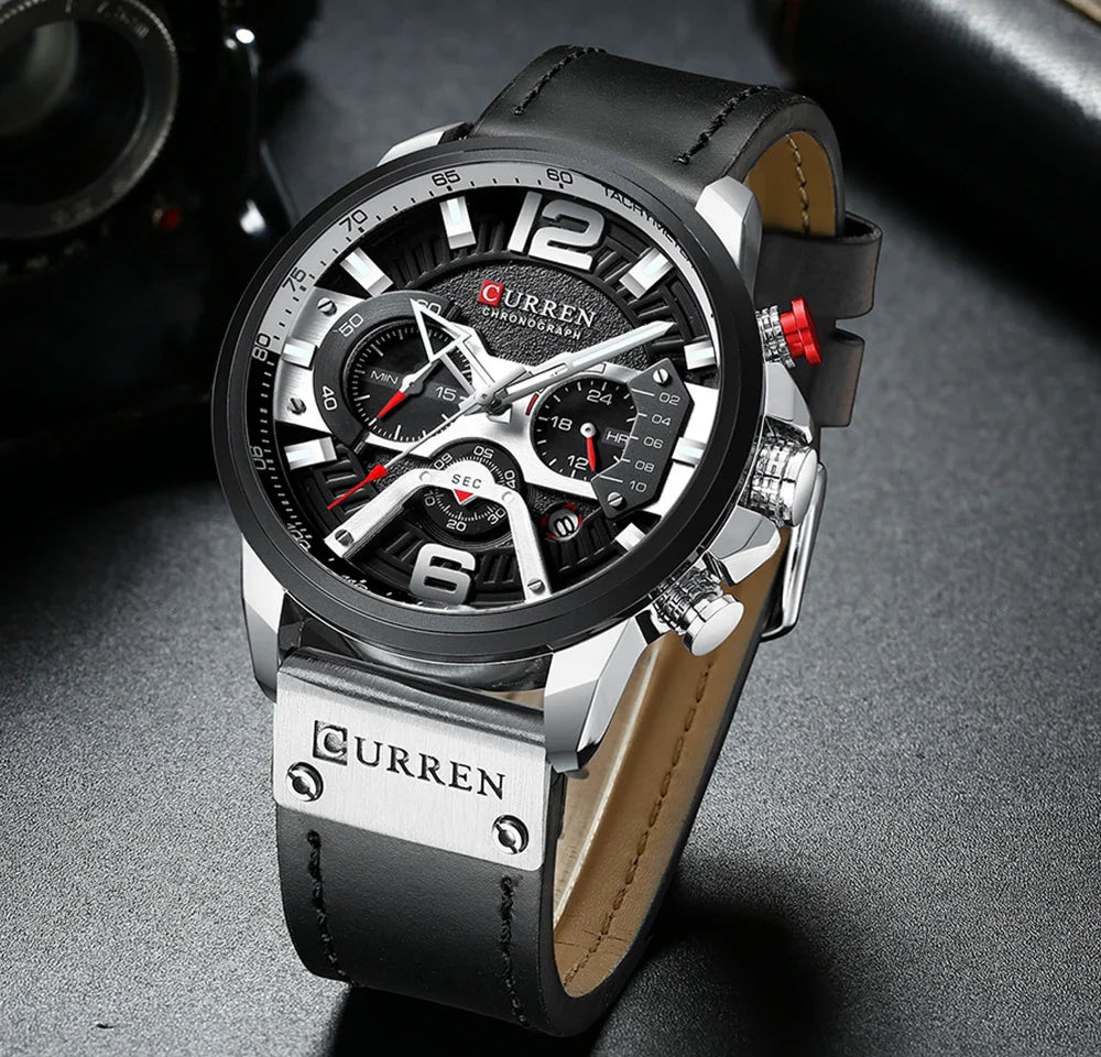 Casual Sports Watch for Men with Chronograph Function and Leather Strap – Rugged and Stylish Timepiece 4