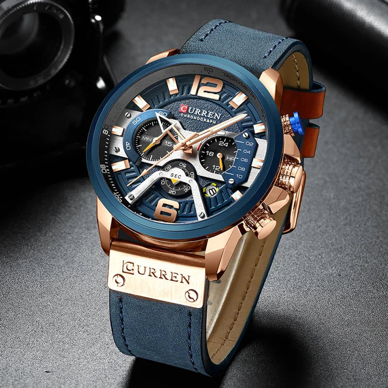 Casual Sports Watch for Men with Chronograph Function and Leather Strap – Rugged and Stylish Timepiece 5