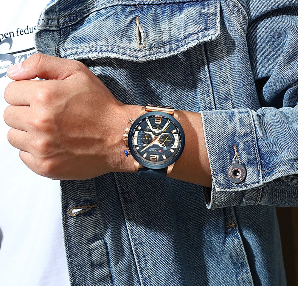 Casual Sports Watch for Men with Chronograph Function and Leather Strap – Rugged and Stylish Timepiece 6