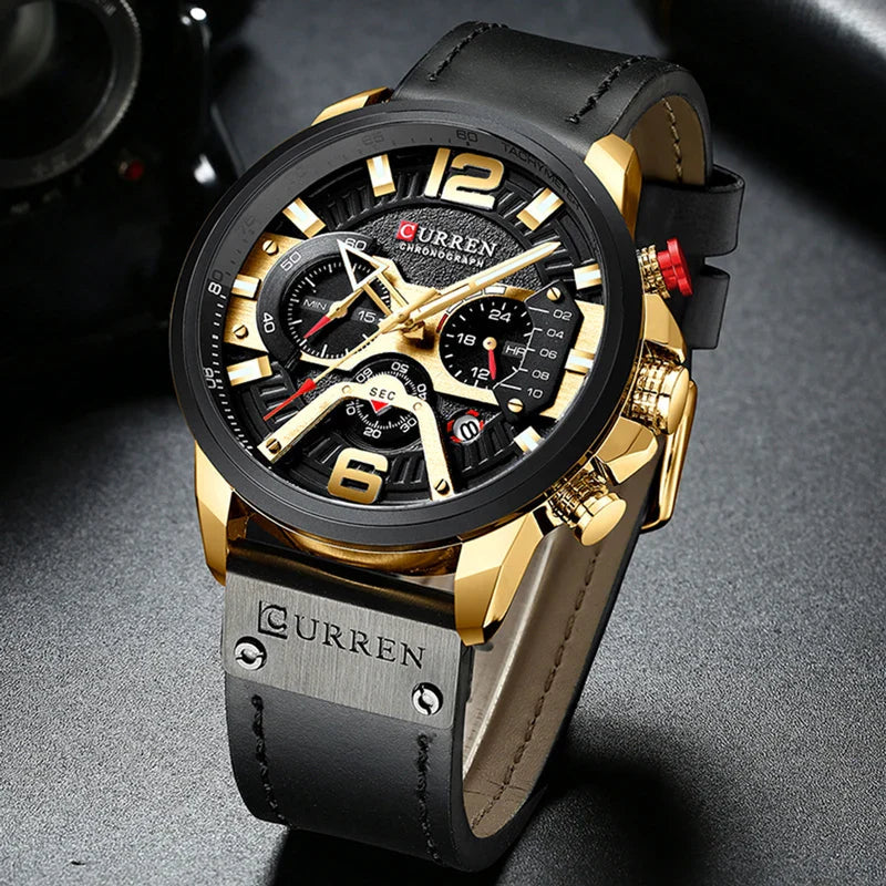 Casual Sports Watch for Men with Chronograph Function and Leather Strap – Rugged and Stylish Timepiece 7