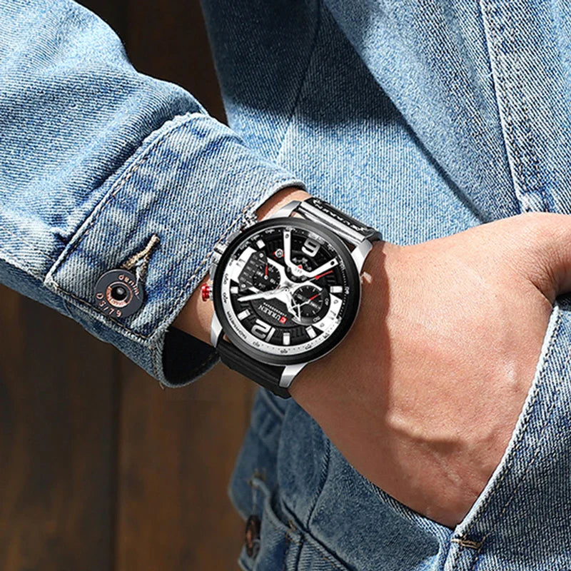 Casual Sports Watch for Men with Chronograph Function and Leather Strap – Rugged and Stylish Timepiece 8