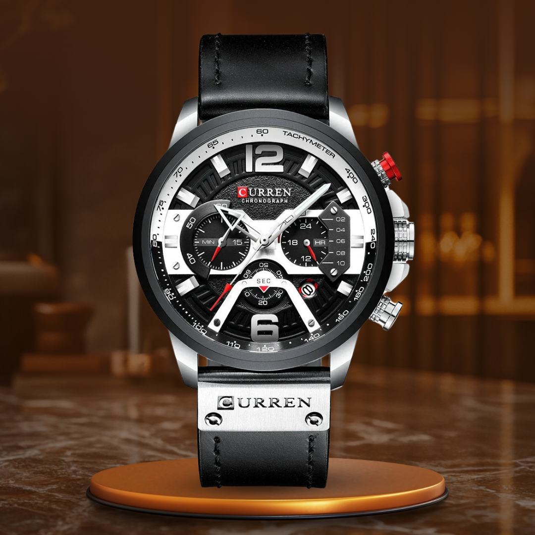 Casual Sports Watch for Men with Chronograph Function and Leather Strap – Rugged and Stylish Timepiece 9