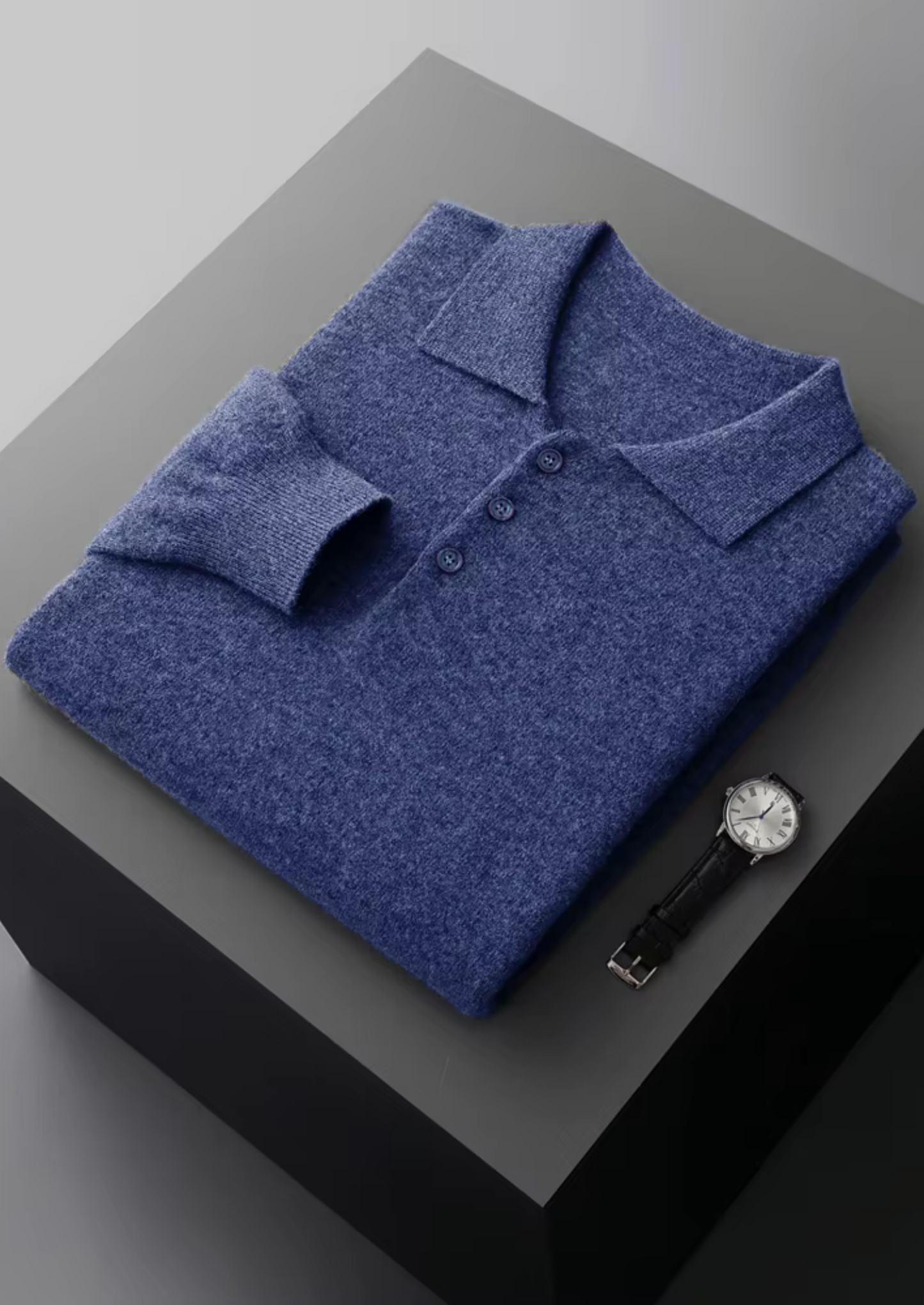Classic Polo Sweater Navy Extra-Fine Merino Wool 10