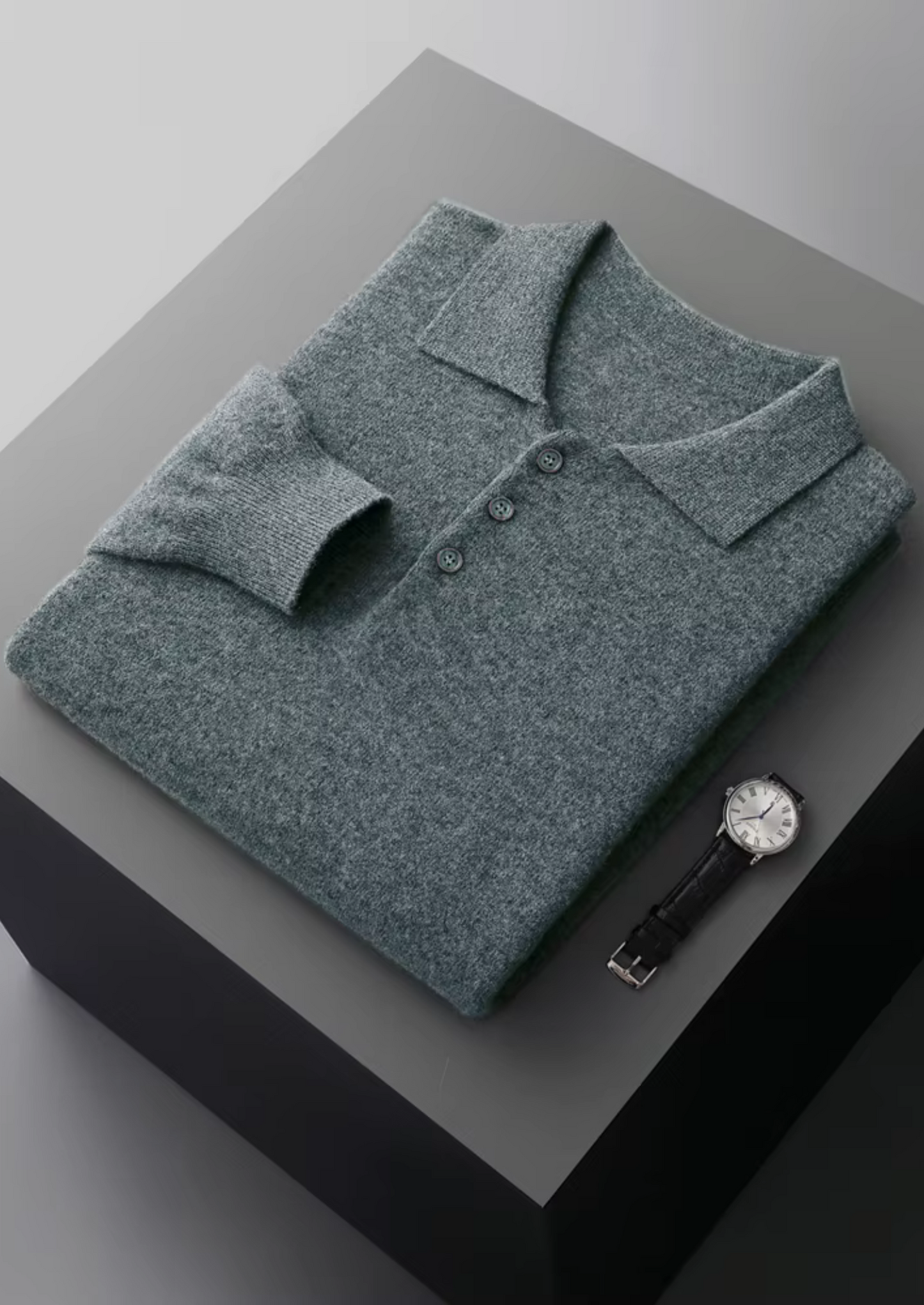 Classic Polo Sweater Navy Extra-Fine Merino Wool 12
