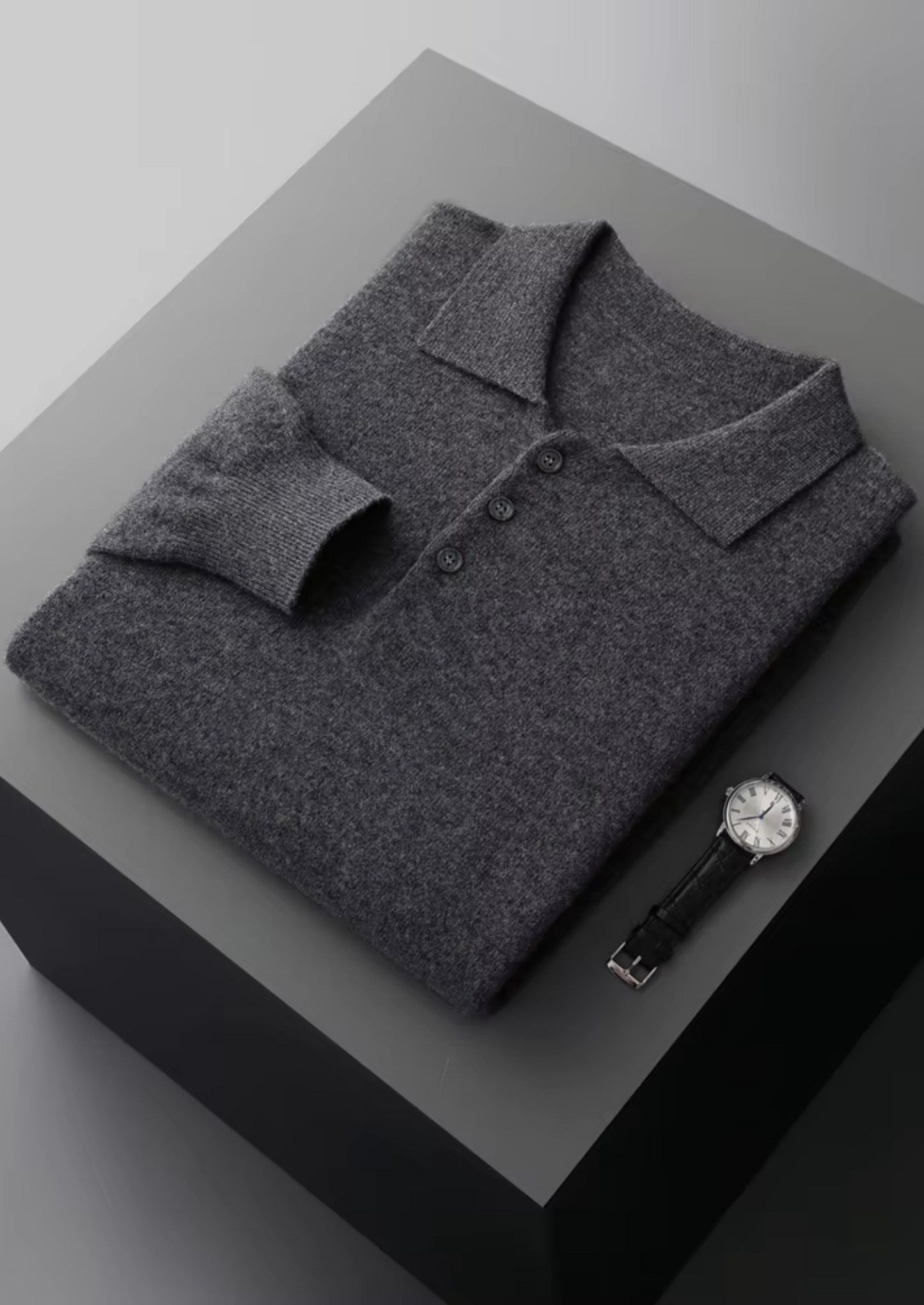 Classic Polo Sweater Navy Extra-Fine Merino Wool 13