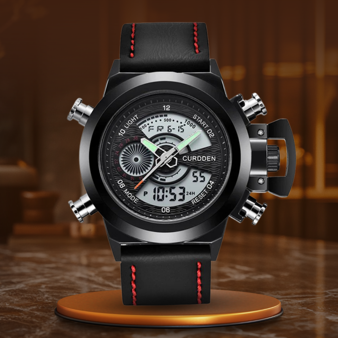 Dual Time Chronograph Watch with Leather Strap – Multifunctional Military-Inspired Sports Watch for Outdoor and Business Use 9