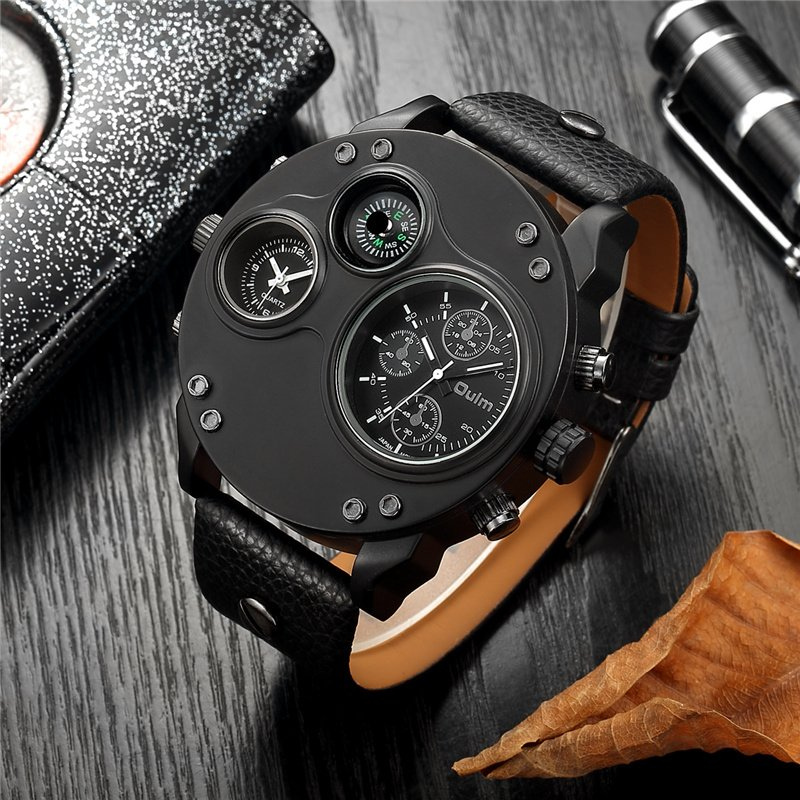 Dual Time Zone Quartz Watch with Black Leather Strap – Stylish and Functional Men's Timepiece 6