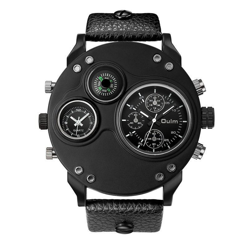 Dual Time Zone Quartz Watch with Black Leather Strap – Stylish and Functional Men's Timepiece 7